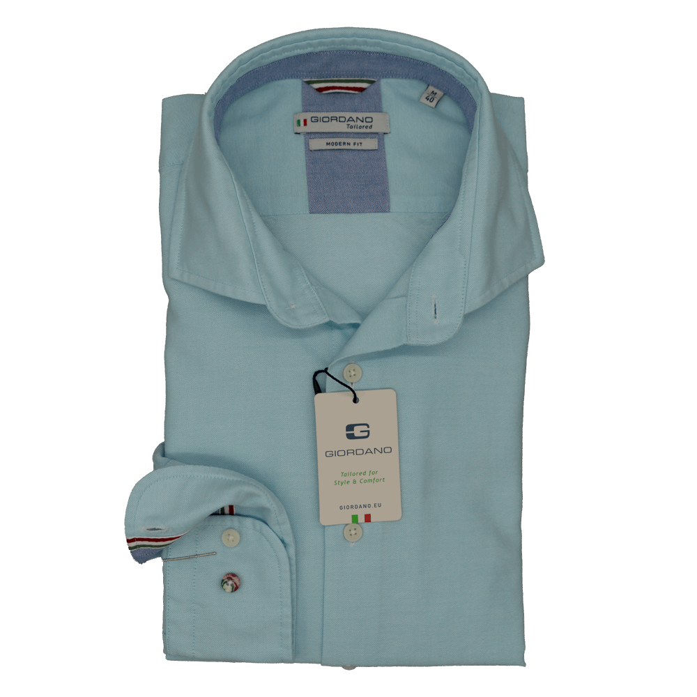 Giordano Oxford Plain Aqua Long Sleeve Shirt