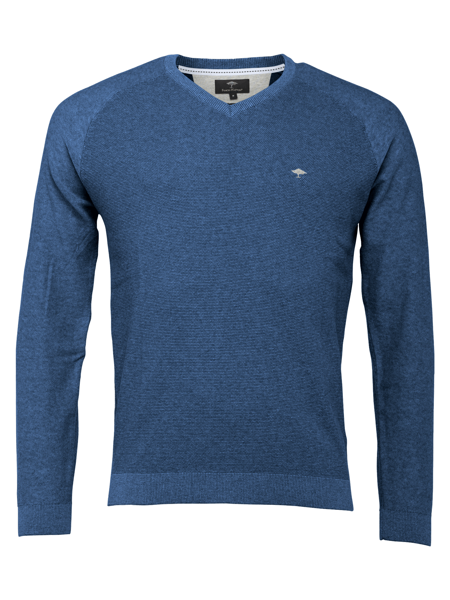 Fynch-Hatton V-Neck Structured Mid Blue Knitwear