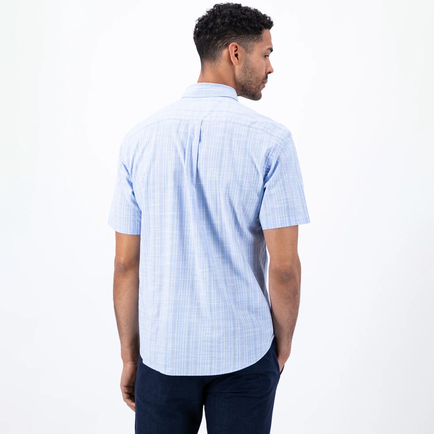 Fynch-Hatton Men's Short Sleeve Shirt Blue Stripe