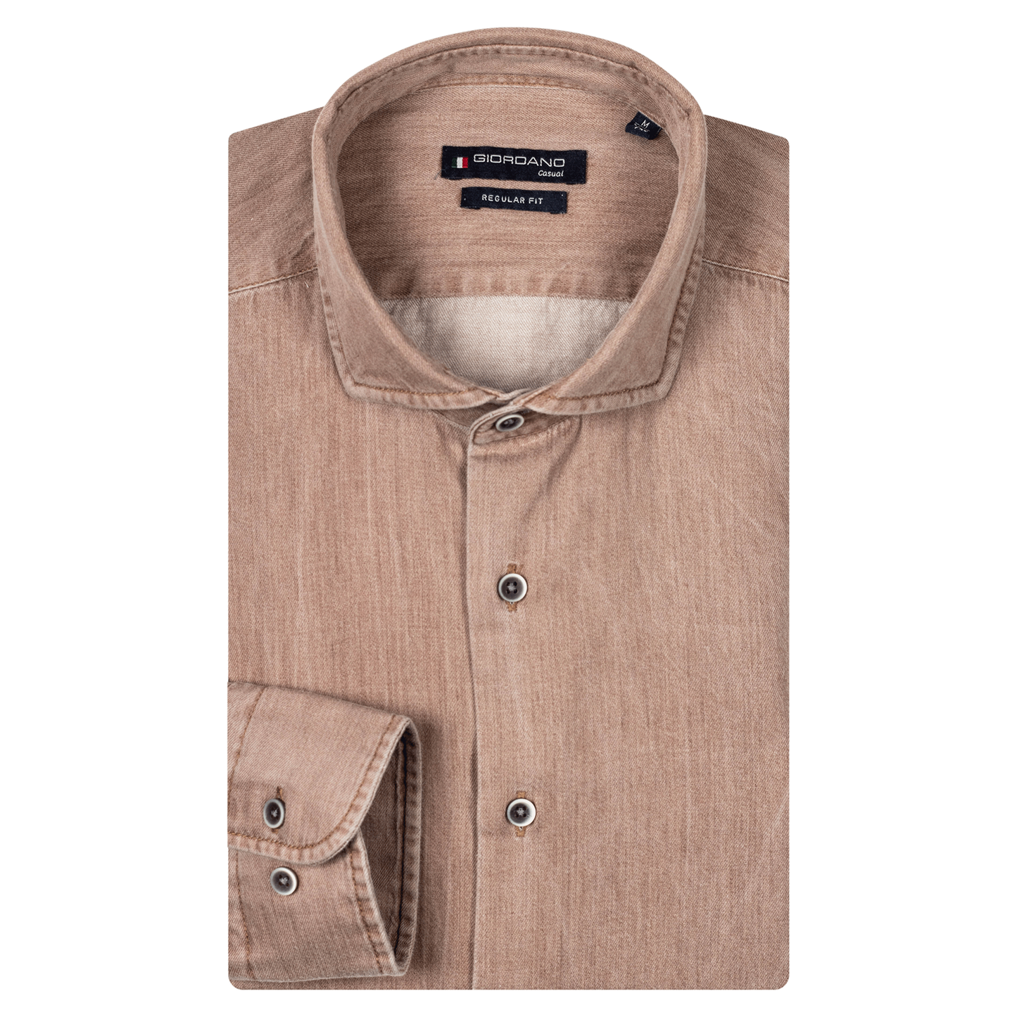 Giordano Men's Long Sleeve Tan Wash Shirt