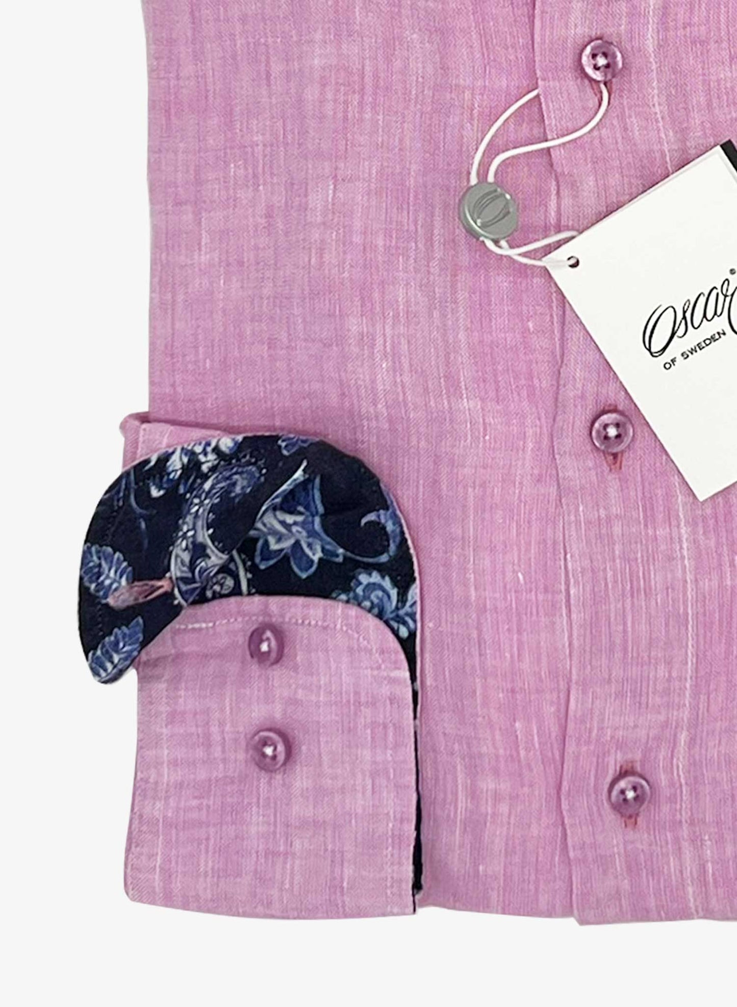 Oscar of Sweden Men's Pink Linen Shirt Long Sleeve Cropped to show Cuff
