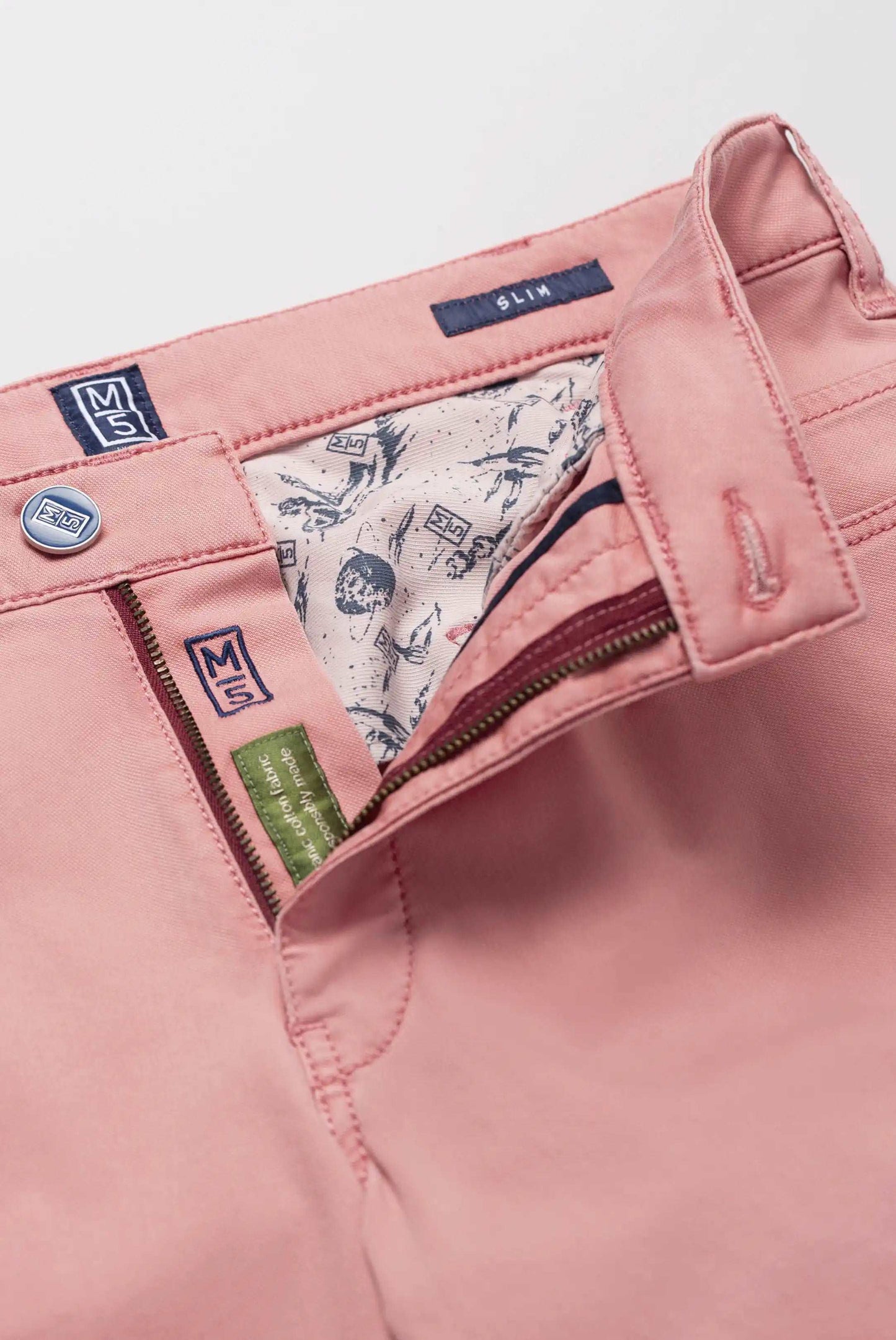 Meyer M5 Super Stretch Jeans Pink Folded Front cropped to show inside trim 