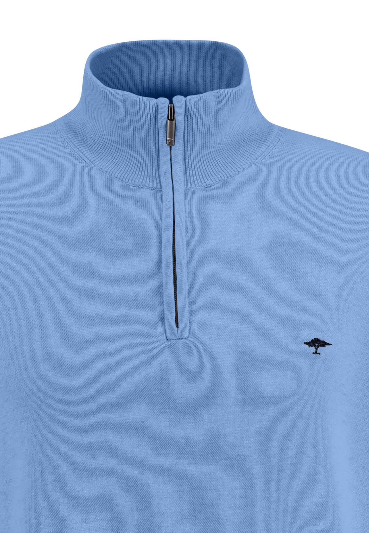 Fynch-Hatton Quarter Zip Supersoft Cotton Troyer Jumper - Light Sky cropped to show collar and zip