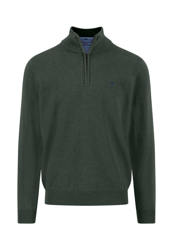 Fynch-Hatton Troyer-Zip, Superfine Cotton Jumper – Dark Ivy