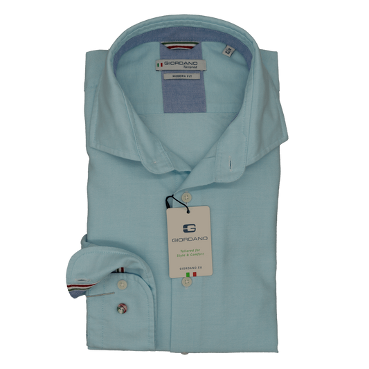 Giordano Oxford Plain Aqua Long Sleeve Shirt