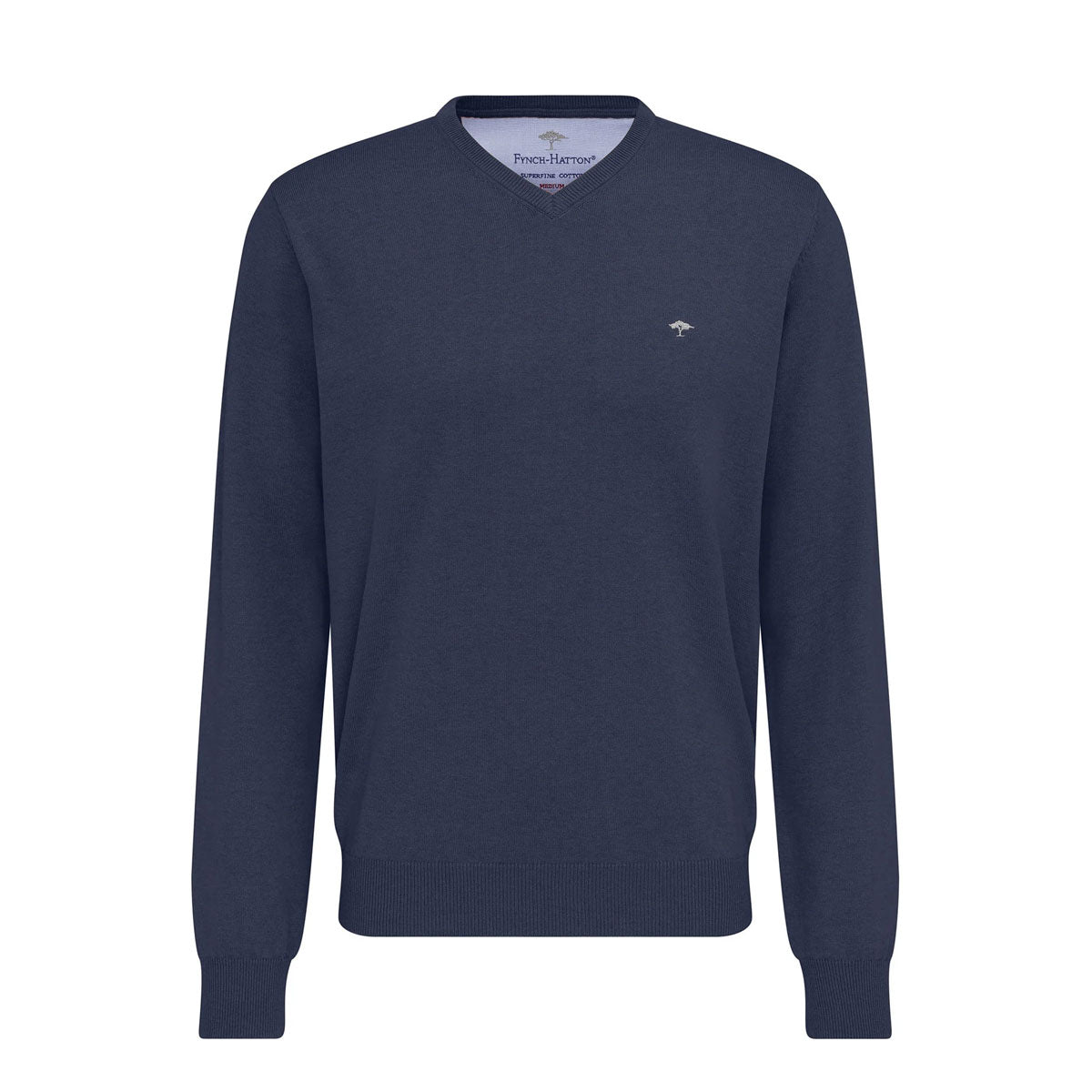 Fynch Hatton Men's Blue V Neck Sweater Superfine Cotton