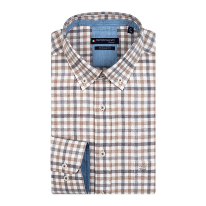 Giordano Men's Check Shirt Brushed Cotton Long Sleeve Grey/Brown Check