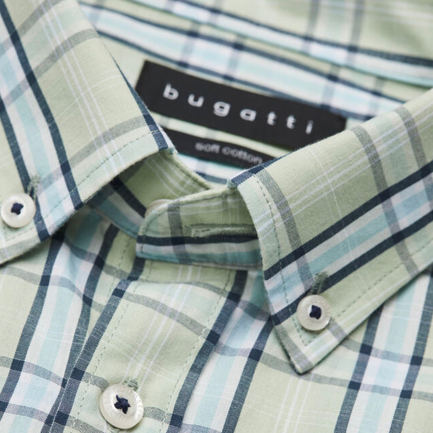 Bugatti Men's Long Sleeve Shirt Broad Check Mint Green