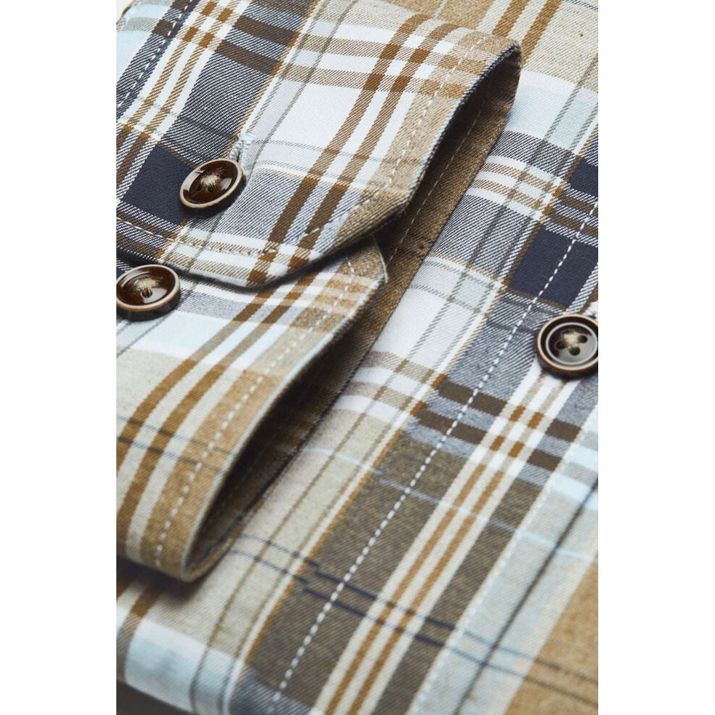 Bugatti Men's Shirt Long Sleeve Brown/Beige Check