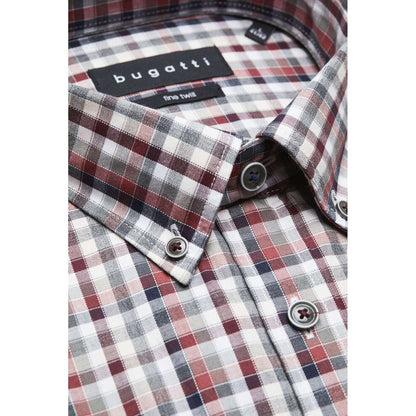 Bugatti Men's Shirt Long Sleeve Red & Grey Check