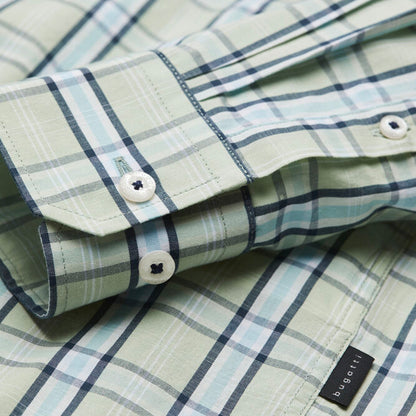 Bugatti Men's Long Sleeve Shirt Broad Check Mint Green