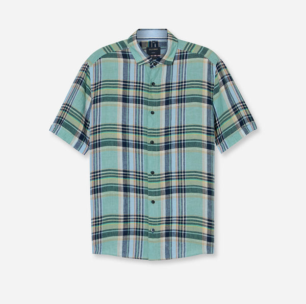 Olymp Casual Green Linen Check Shirt
