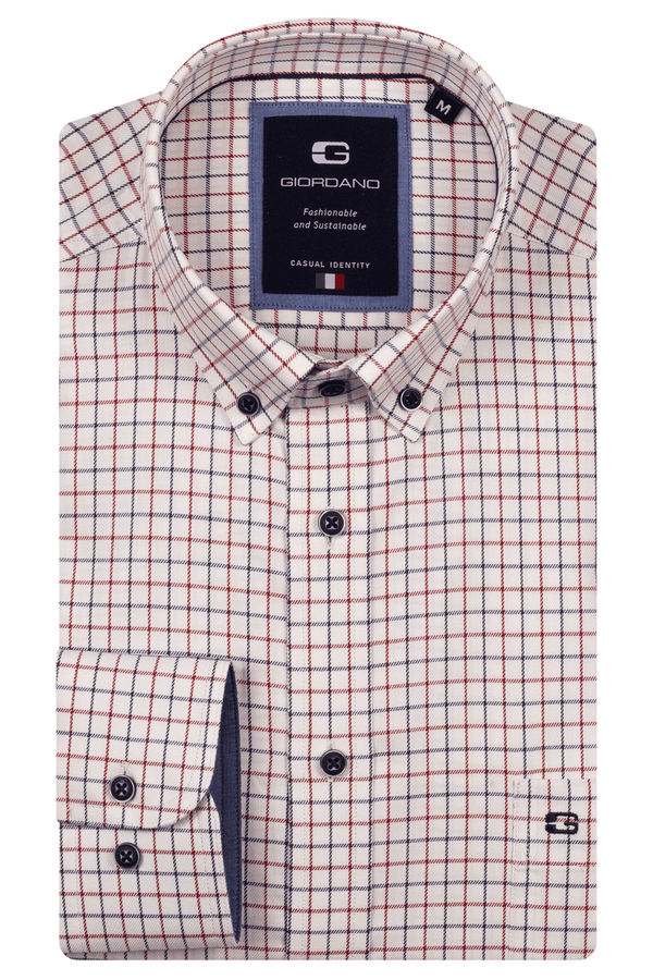 Giordano Brando Men's 100% Cotton Twill Classic Check Button Down Shirt
