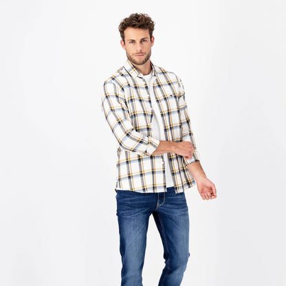 Fynch-Hatton Men's Long Sleeve Multi Colour Check Shirt Soft Sun