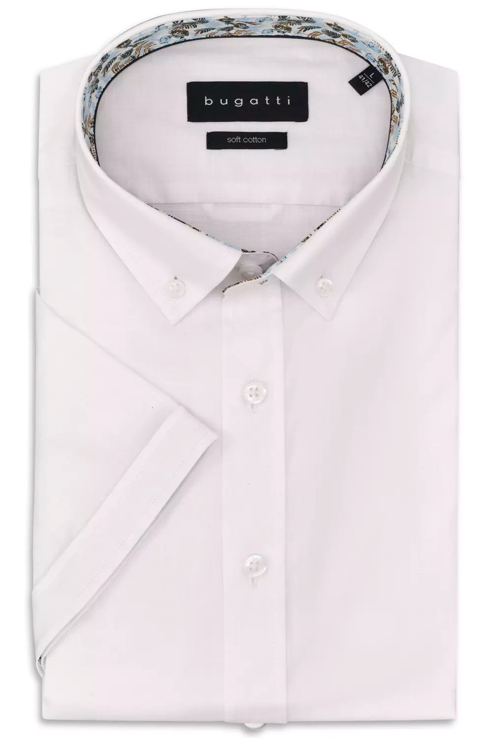 Bugatti Men’s 100% Cotton Short-Sleeve Shirt with Contrast Trim