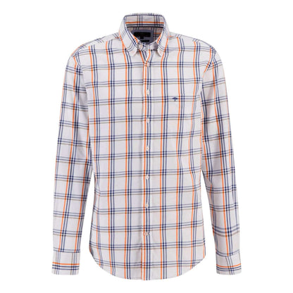 Fynch-Hatton Men's White Shirt Long Sleeve Check Orange/Blue
