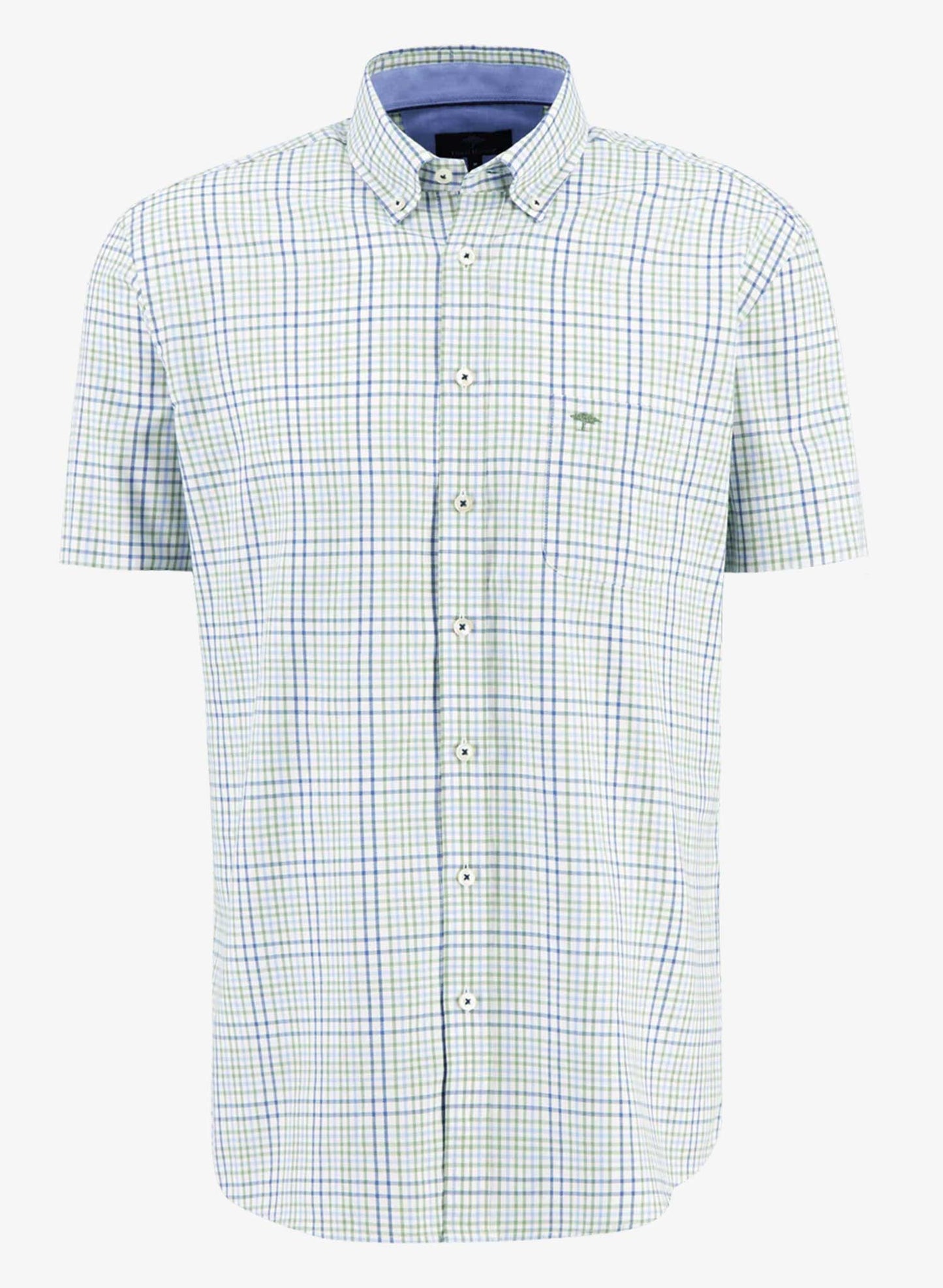 Fynch-Hatton Men's Spring Green Check Shirt Short Sleeve Front