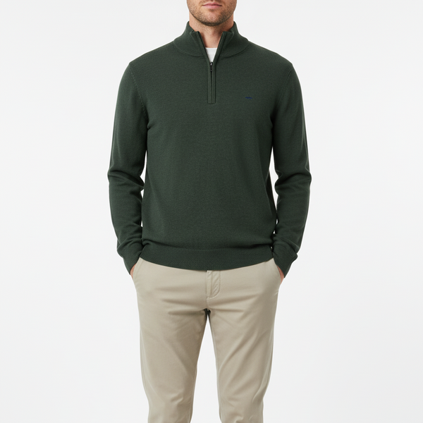Fynch-Hatton Troyer-Zip, Superfine Cotton Jumper – Dark Ivy