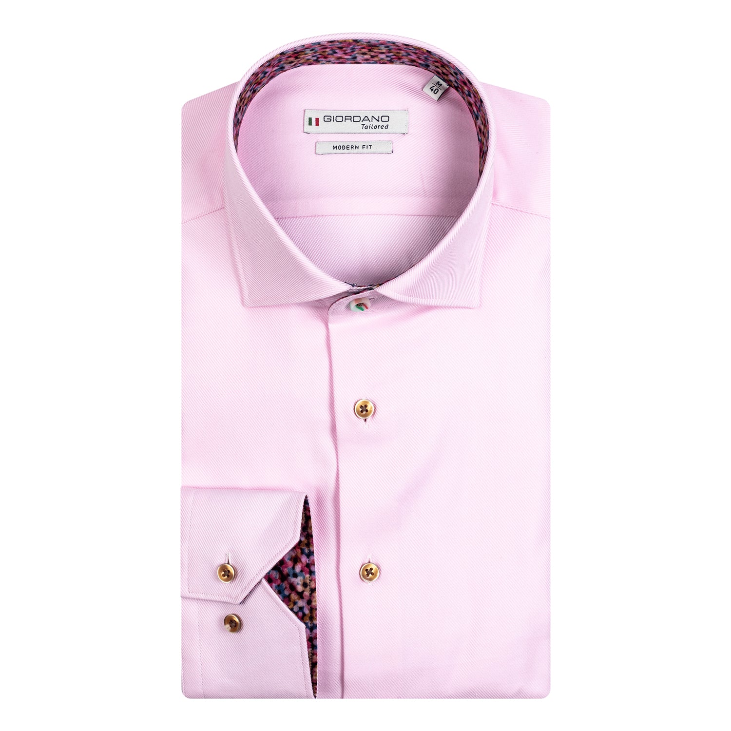 Giordano Men's Pink Shirt Long Sleeve with Floral Trim