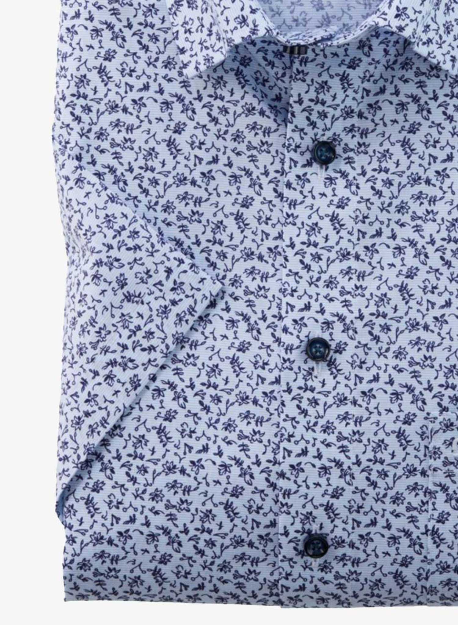 Olymp Blue Short Sleeve Shirt Floral Print
