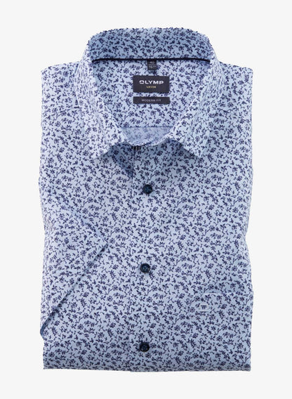 Olymp Blue Short Sleeve Shirt Floral Print