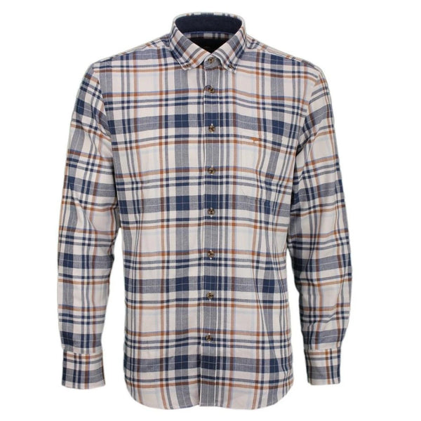 Fynch Hatton Men's Shirt Long Casual Fit Blue Braun Checked