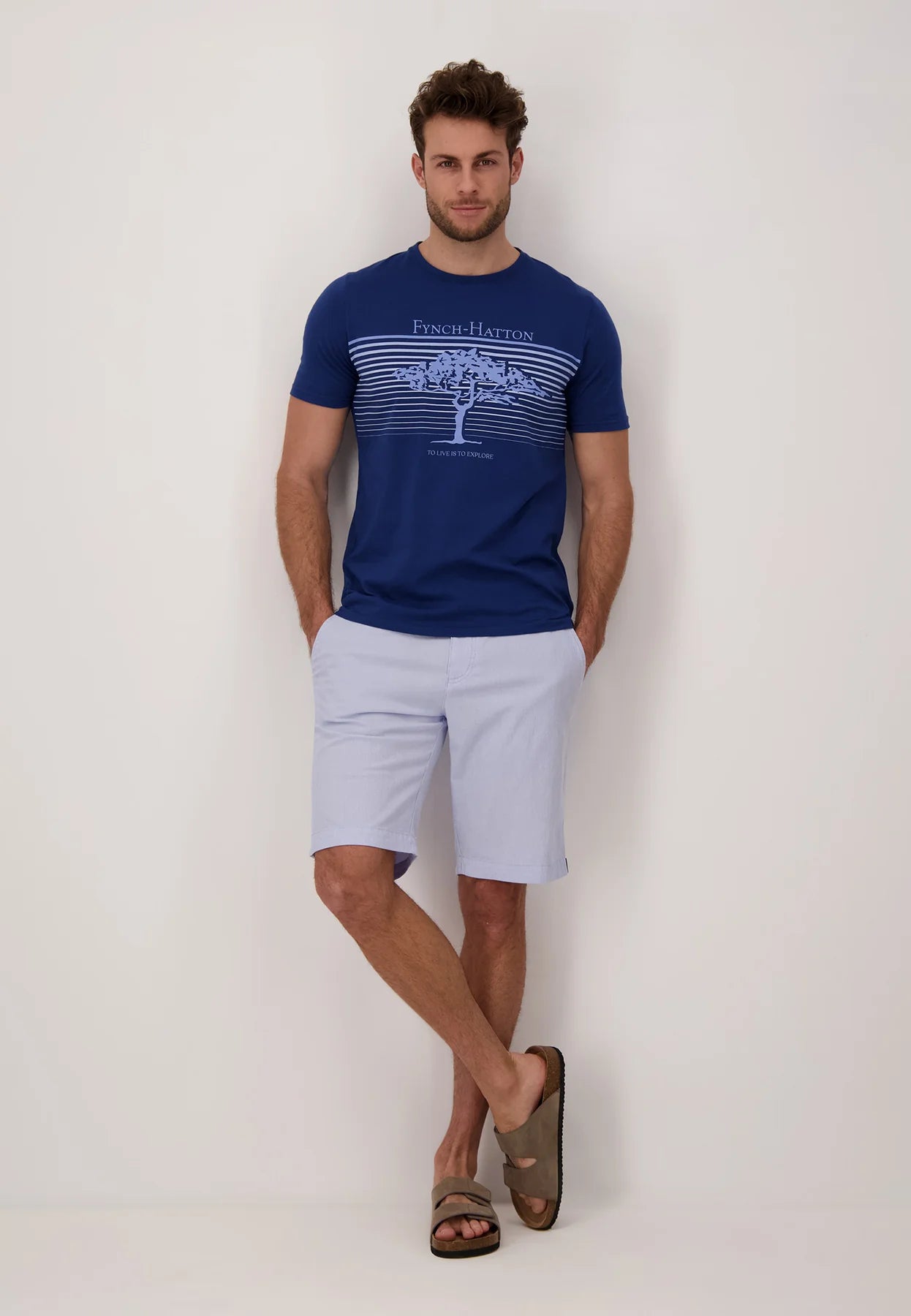 Fynch-Hatton Seersucker Bermuda Shorts Light Blue