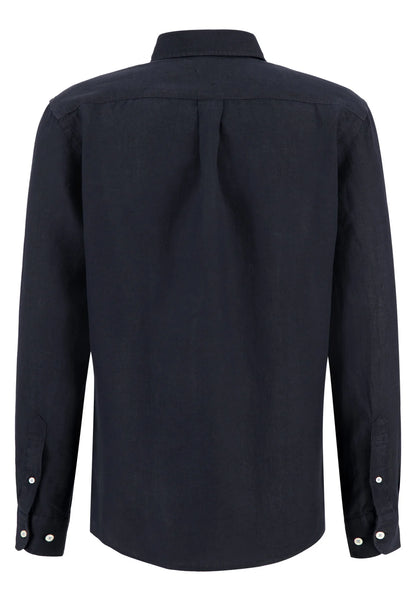Fynch-Hatton Pure Linen Button Down Collar Long Sleeve Shirt Navy  Back