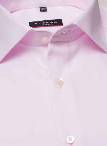 Eterna 1863 Two Ply Long Sleeve Shirt Pink Cropped to show collar