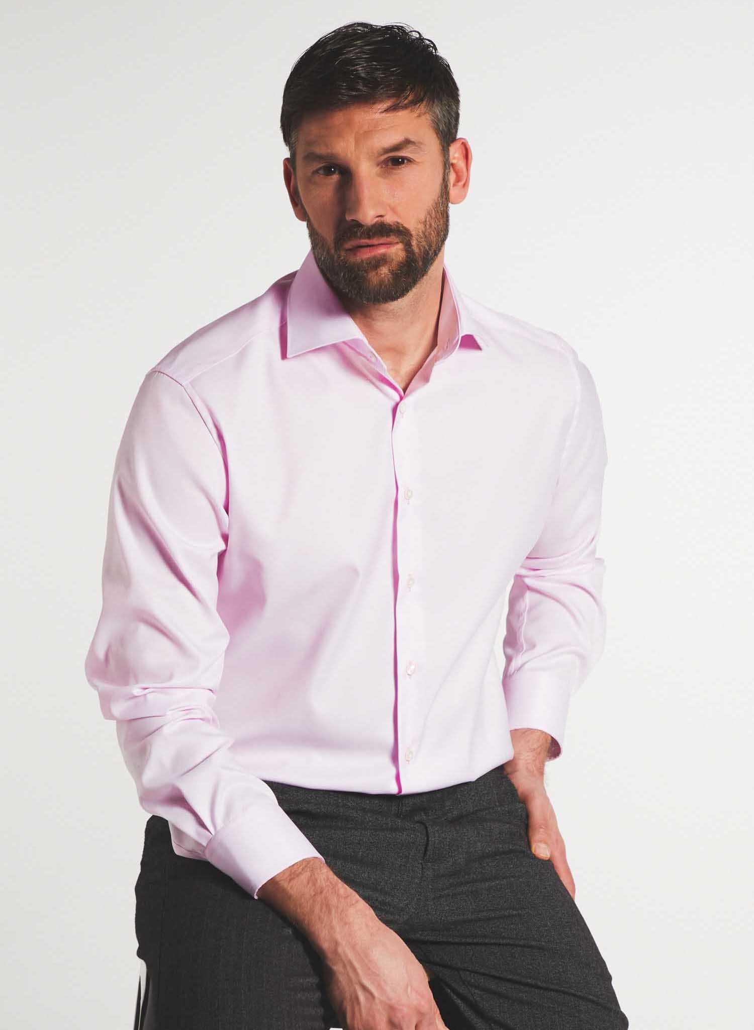 A Model wearing Eterna 1863 Two Ply Long Sleeve Shirt Pink