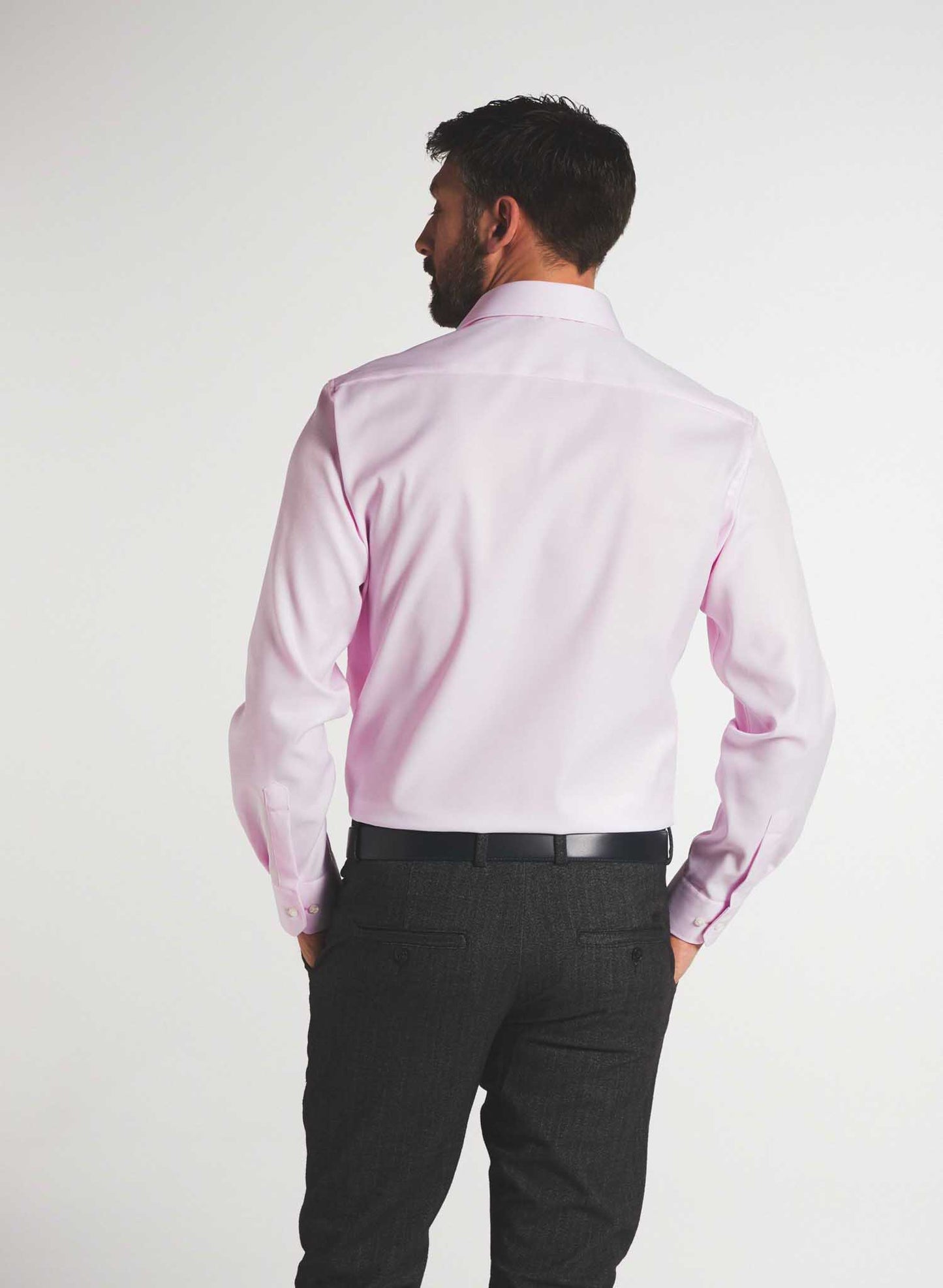 A Model Wearing Eterna 1863 Two Ply Long Sleeve Shirt Pink Rear