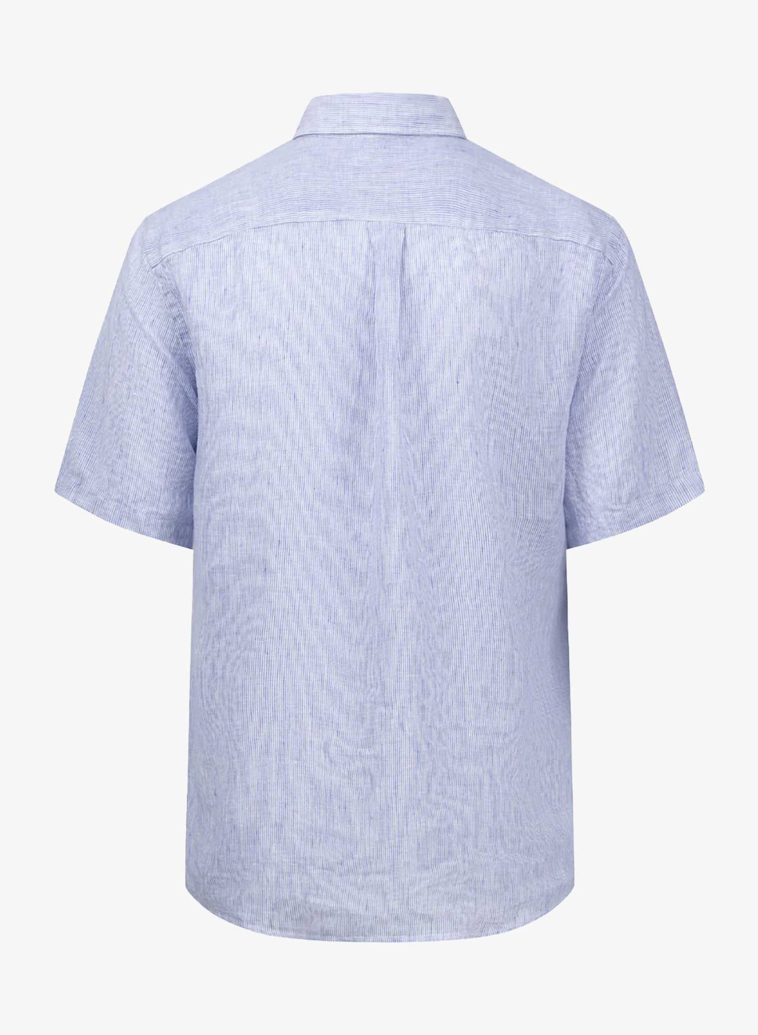 Fynch-Hatton Fine Stripe Pure Linen Short Sleeve Shirt Blue Back