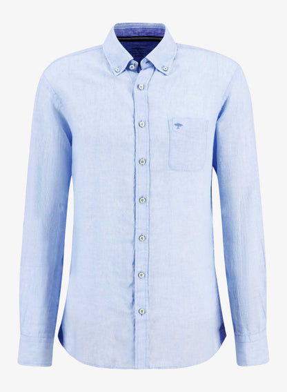 Fynch-Hatton Pure Linen Button Down Collar Long Sleeve Shirt Light Sky