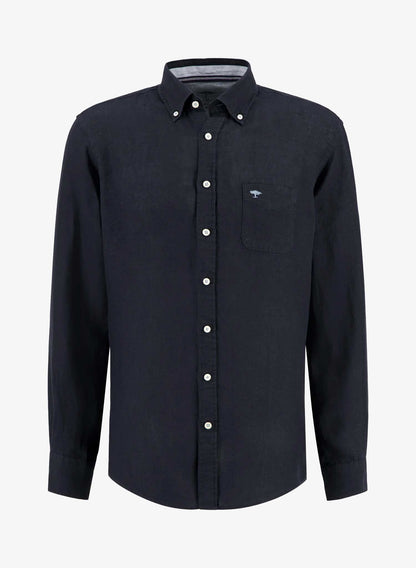 Fynch-Hatton Pure Linen Button Down Collar Long Sleeve Shirt Navy Front