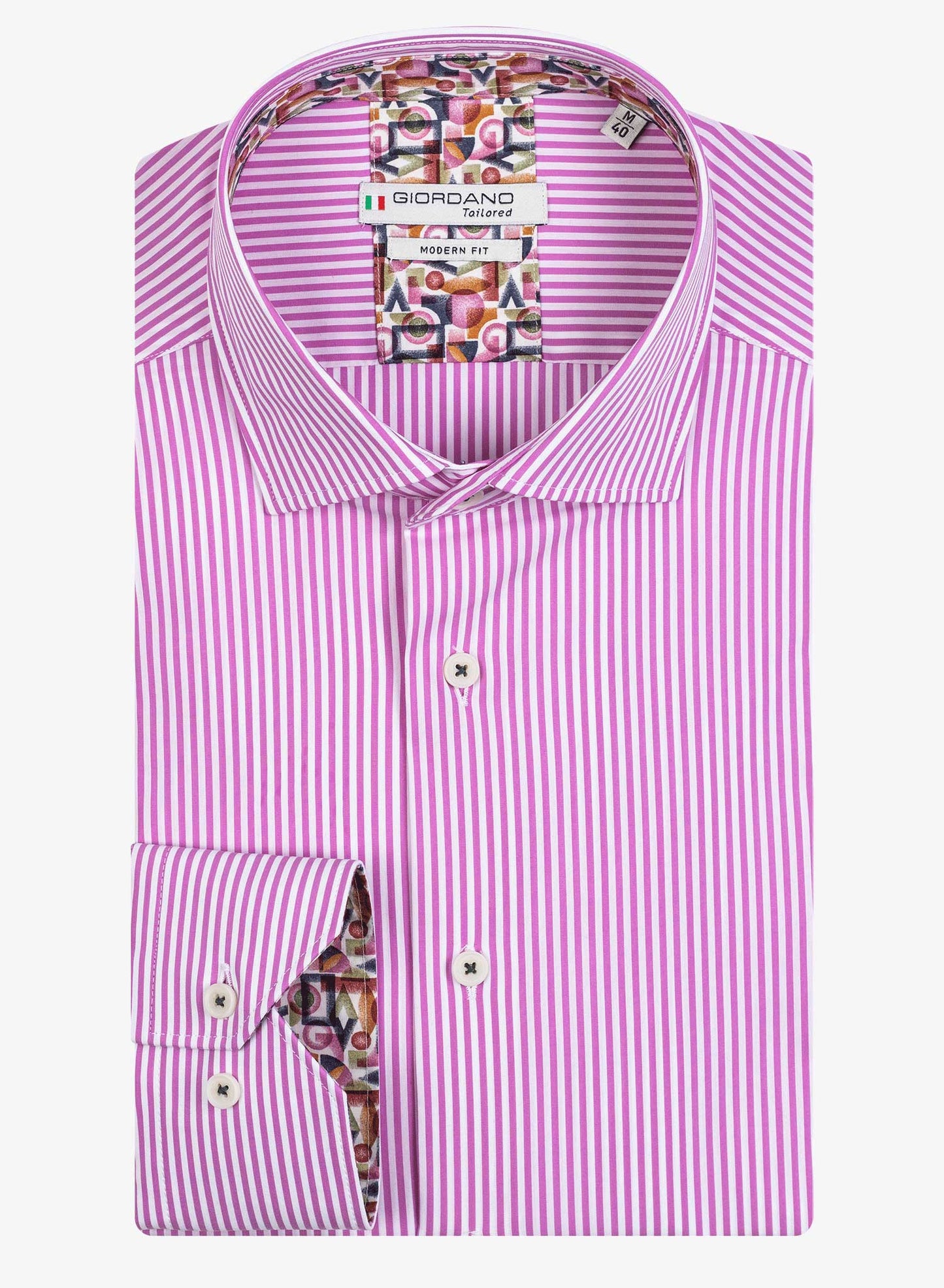 Giordano Long Sleeve Shirt Small Pink Stripe