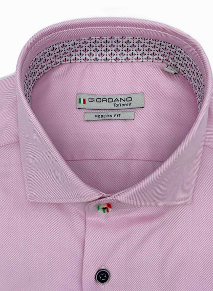 Giordano Modern Fit Pink Button Down Long Sleeve Shirt with Twill