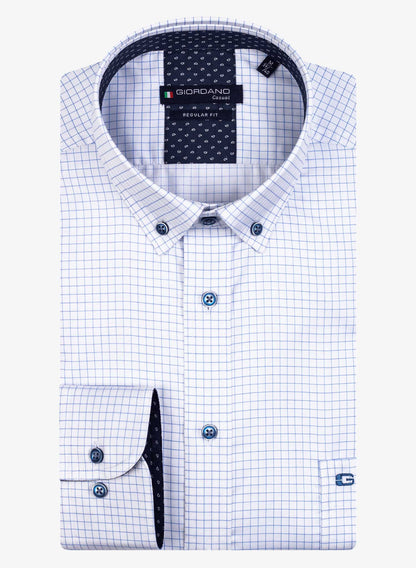 Giordano Small Blue Check Long Sleeve Shirt with Navy Print Twill