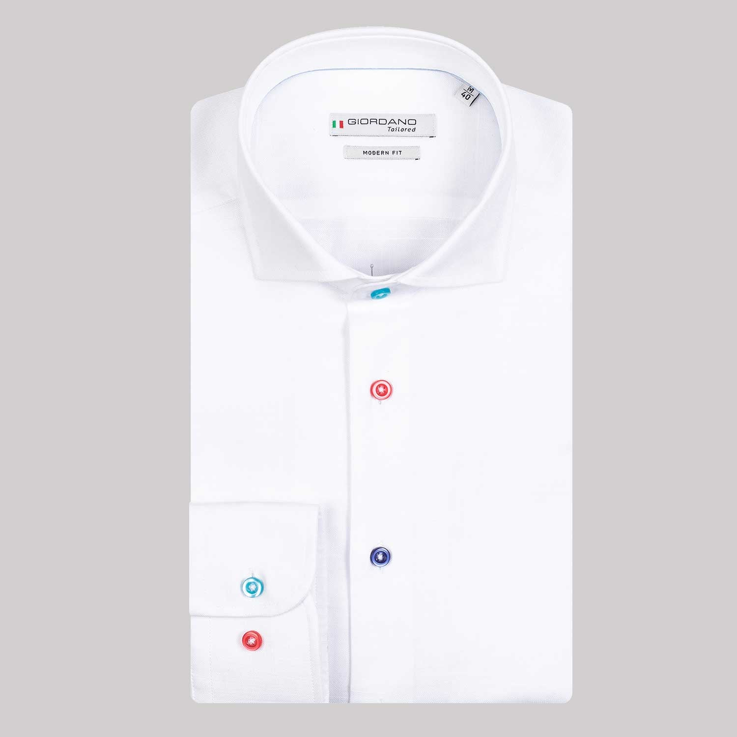 Giordano White Cotton Long Sleeve with Multi Colour Buttons Folded Front