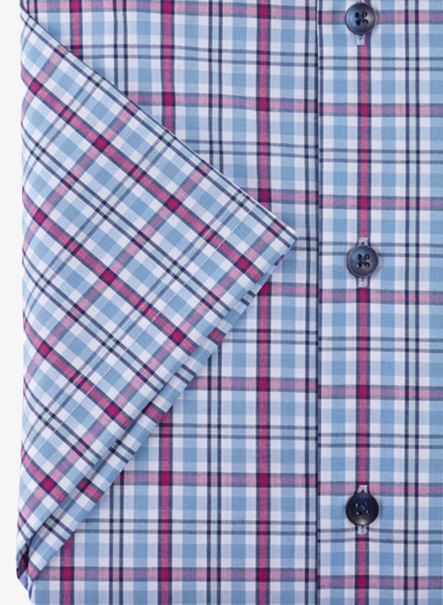 Olymp Blue Check Shirt Short Sleeve 24/Seven Cropped to show Cuff
