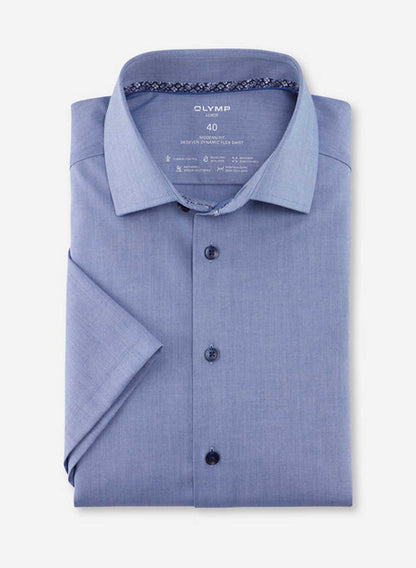 Olymp Luxor Modern Fit Short Sleeve Shirt Blue Folded Front