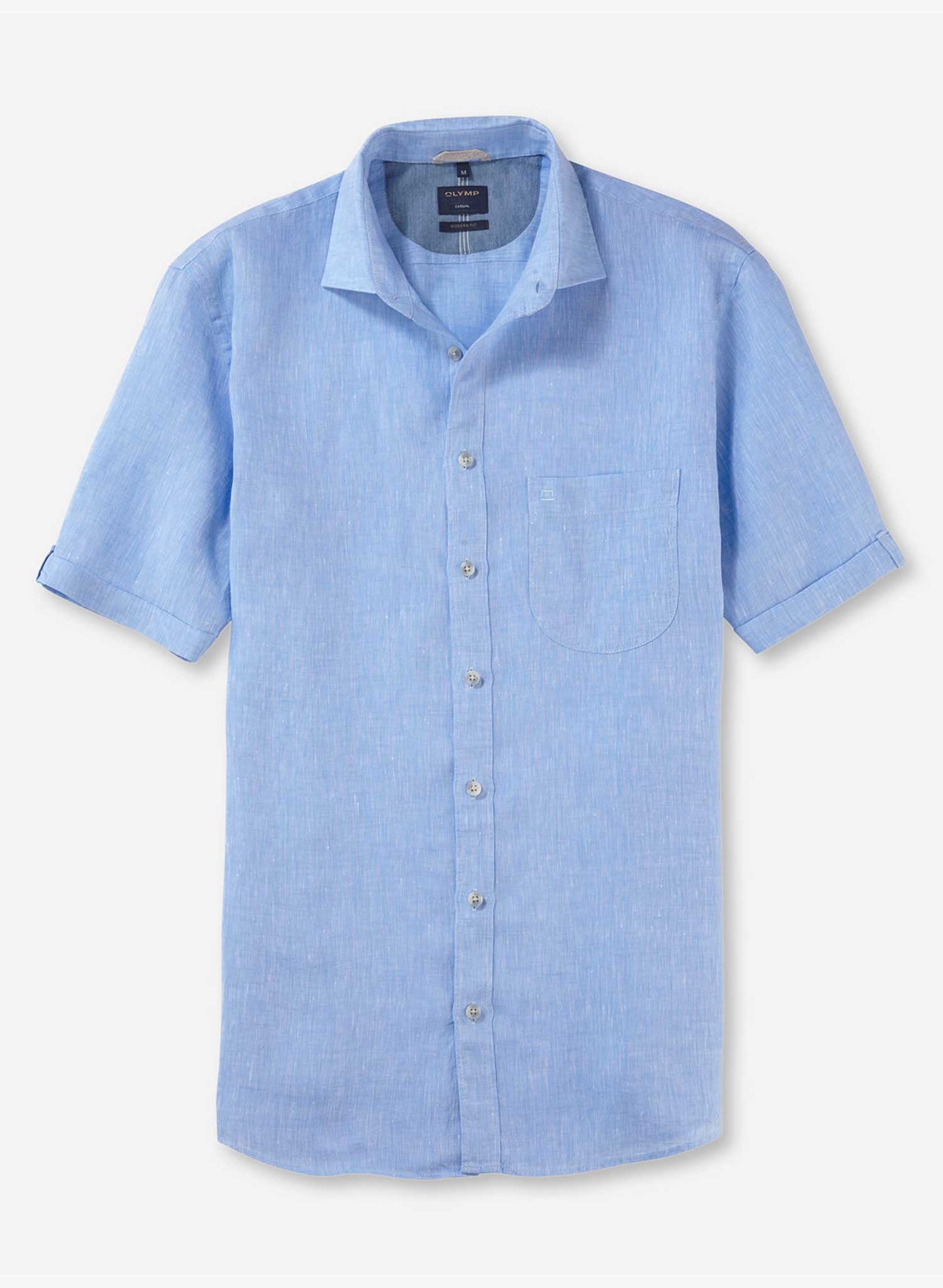 Olymp Short Sleeve Linen Shirt Blue Front