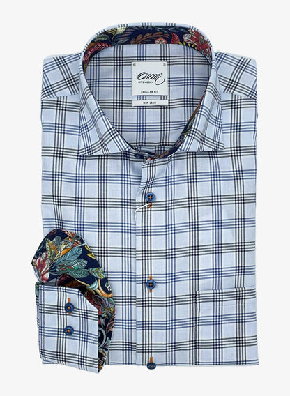 Oscar of Sweden Blue Check Long Sleeve Shirt with Twill