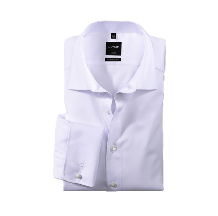 Olymp Plain Double Cuff Modern Fit White Long Sleeve Shirt