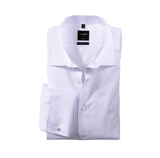 Olymp Plain Double Cuff Modern Fit White Long Sleeve Shirt